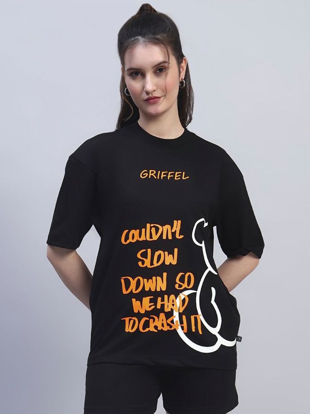 GRIFFEL Women Graphic Printed Drop-Shoulder Sleeves Regular Fit Cotton T-shirt-picture-32