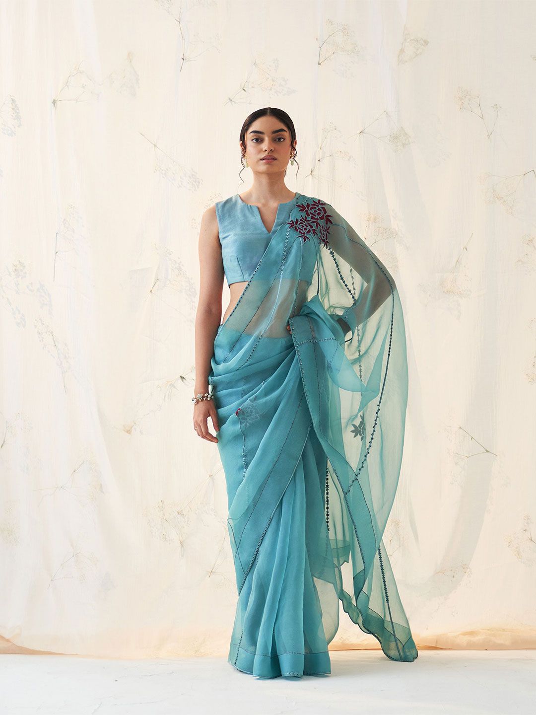 JANKI INDIA Floral Embroidered Organza Saree-picture-10