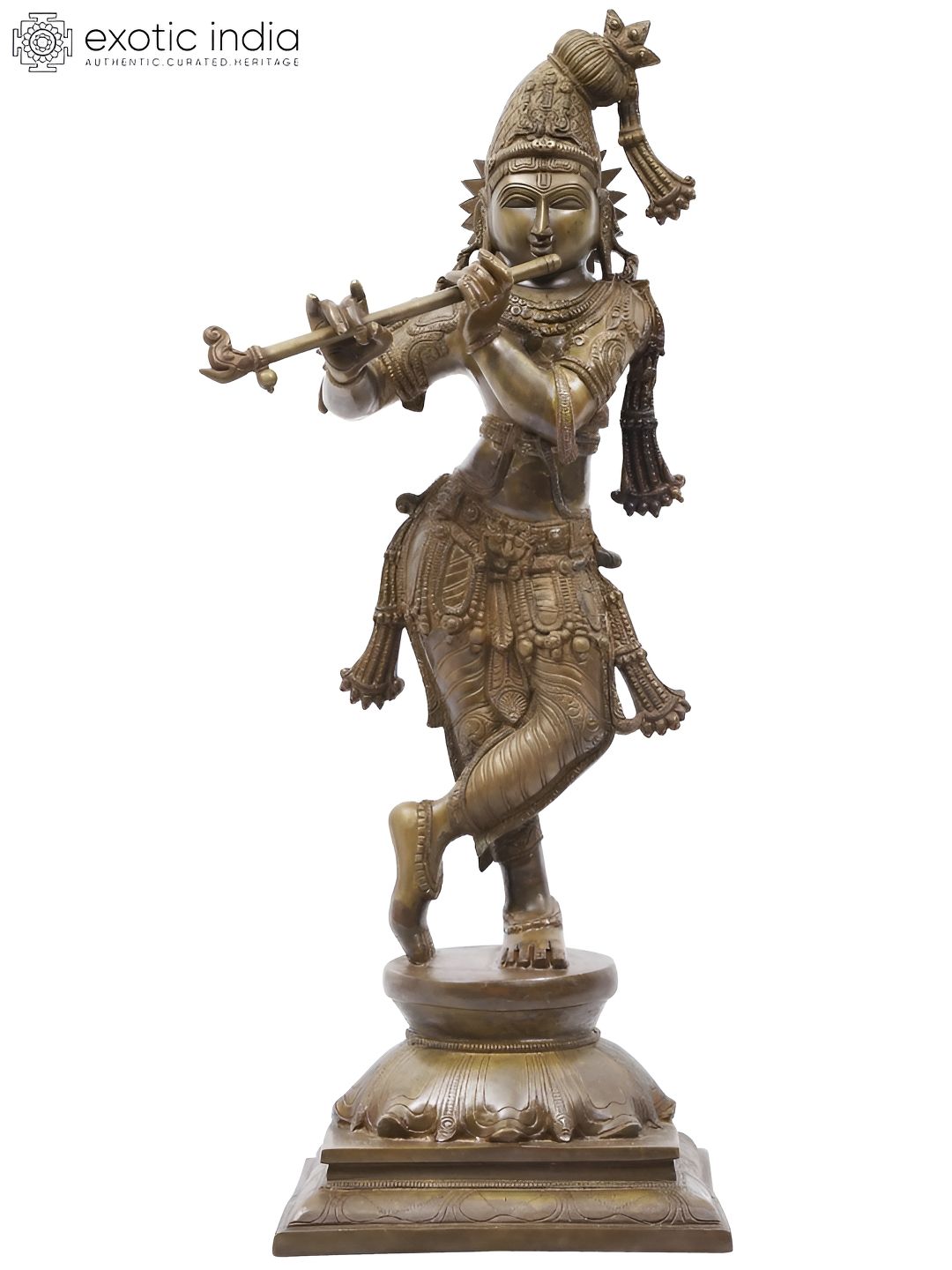 Exotic India Beige & Brown Tribhanga Murari Krishna Religious Idol Showpiece-image-7