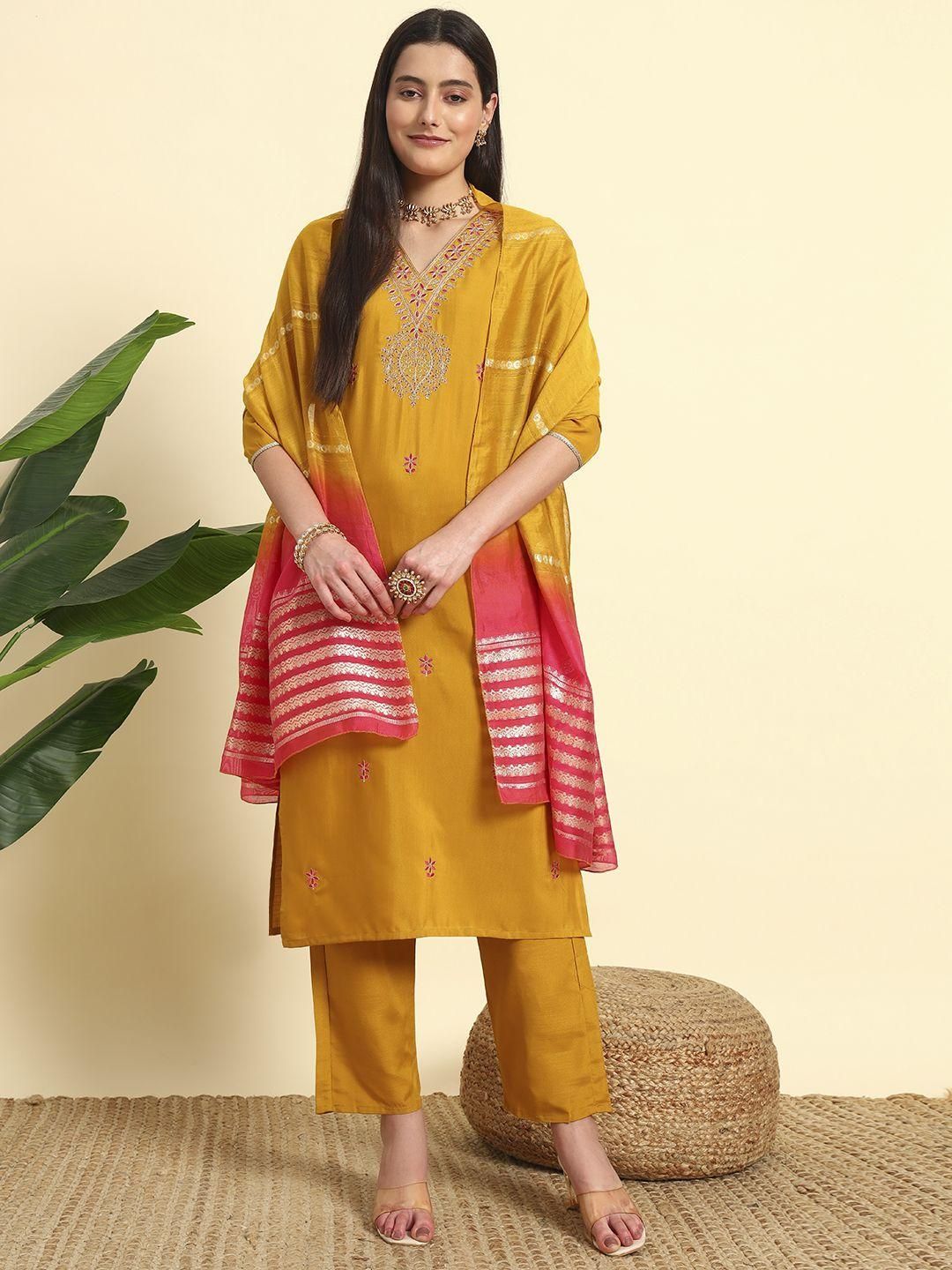 KALINI Women Embroidered A-Line Kurta Set