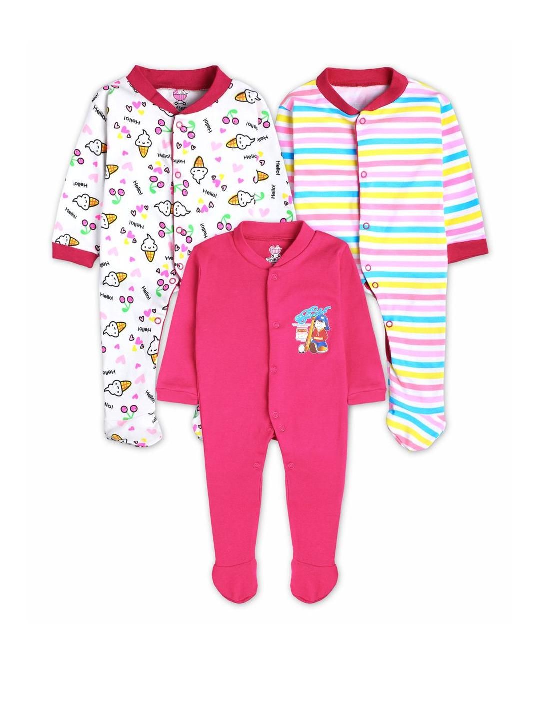 POOJA BABY Infants Set of 3 Printed Cotton Rompers