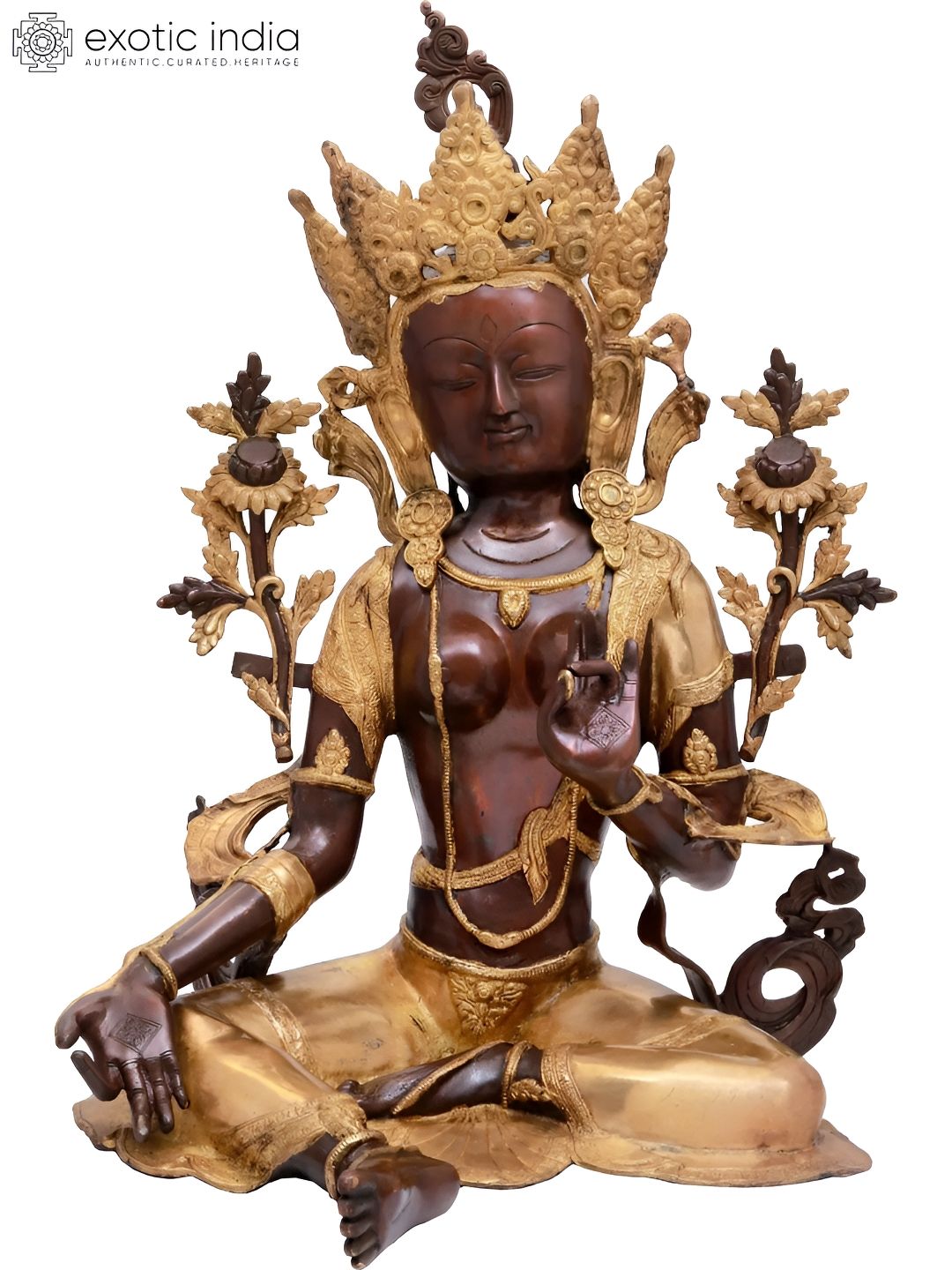 Exotic India Brown & Gold-Toned Seated Shyama Tara Religious Idol Showpiece-image-49