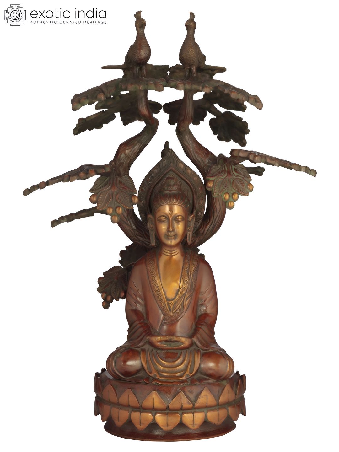 Exotic India Buddha Idol One Seated Under The Bodhi Tree In Brass Made In India Showpiece-image-49