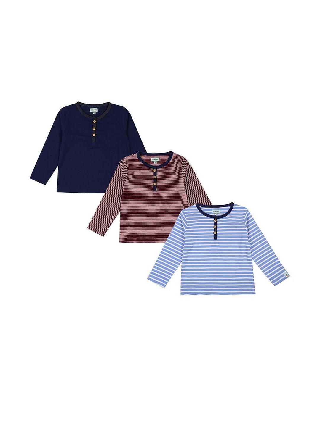 Lilly and Sid Kids Unisex Pack of 3 Striped Organic Cotton Tshirts-picture-27