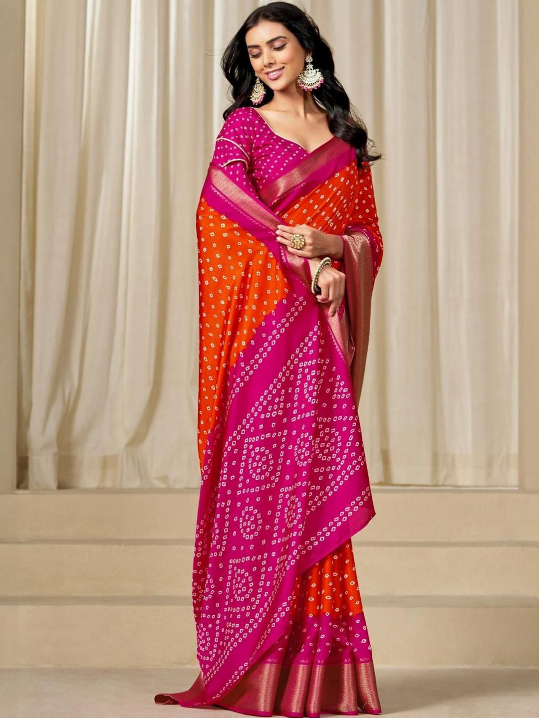 KALINI Orange Silk Blend Printed Sarees-picture-56