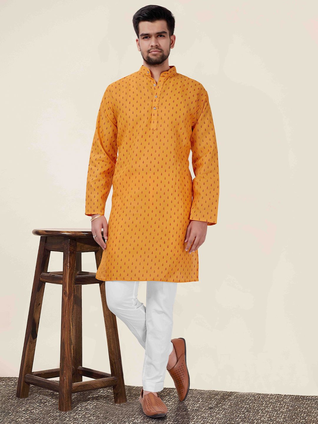 NEGRONI Geometric Printed Band Collar Pure Cotton Straight Kurta-picture-38