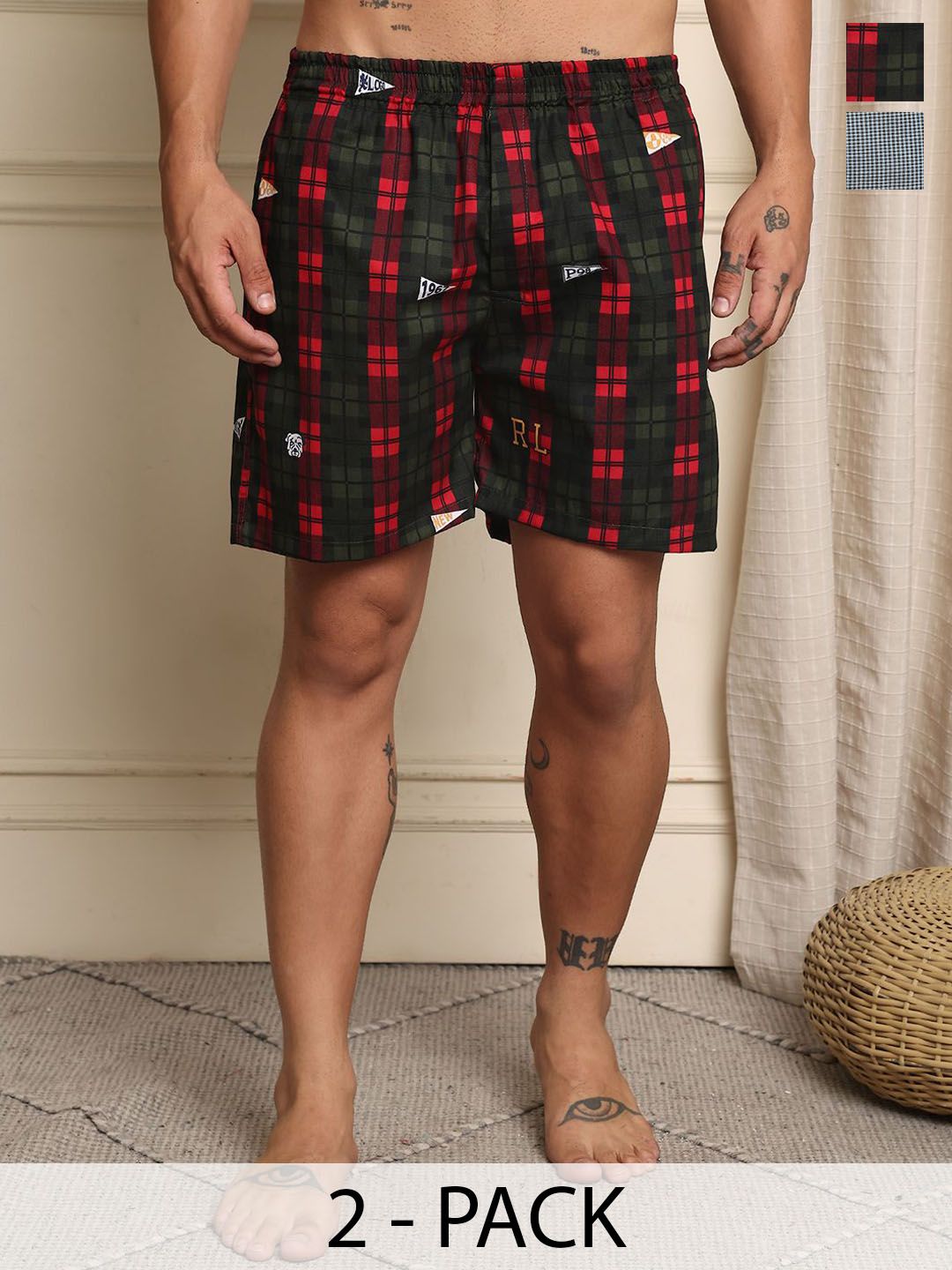 Mast & Harbour Pack Of 2 Checked Super Combed Cotton Boxers BOXCOM40-S-image-43