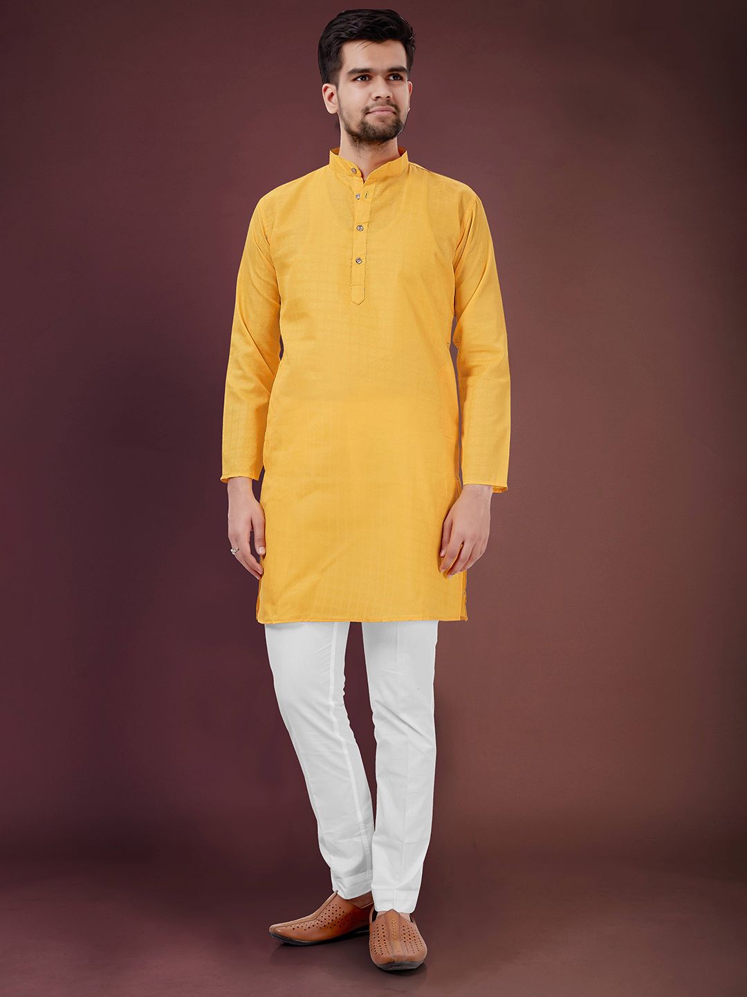 NEGRONI Geometric Woven Design Band Collar Pure Cotton Straight Kurta-picture-33