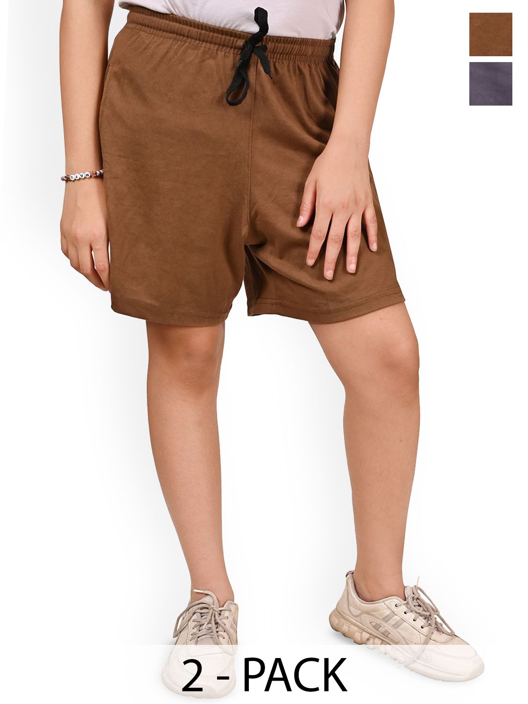 BAESD Girls Pack Of 2 Cotton Solid Regular Bermuda Shorts-picture-11