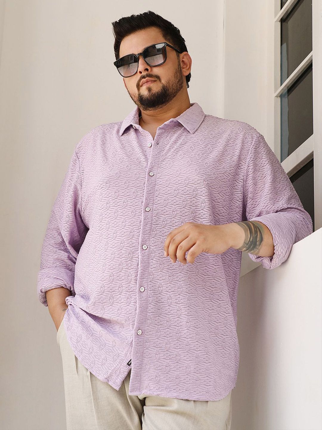 Instafab Plus Men Textured Comfort Plus Size Casual Shirt-picture-14