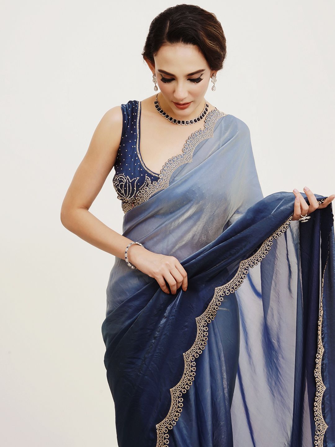 Kalista Embellished Beads and Stones Satin Saree-picture-46