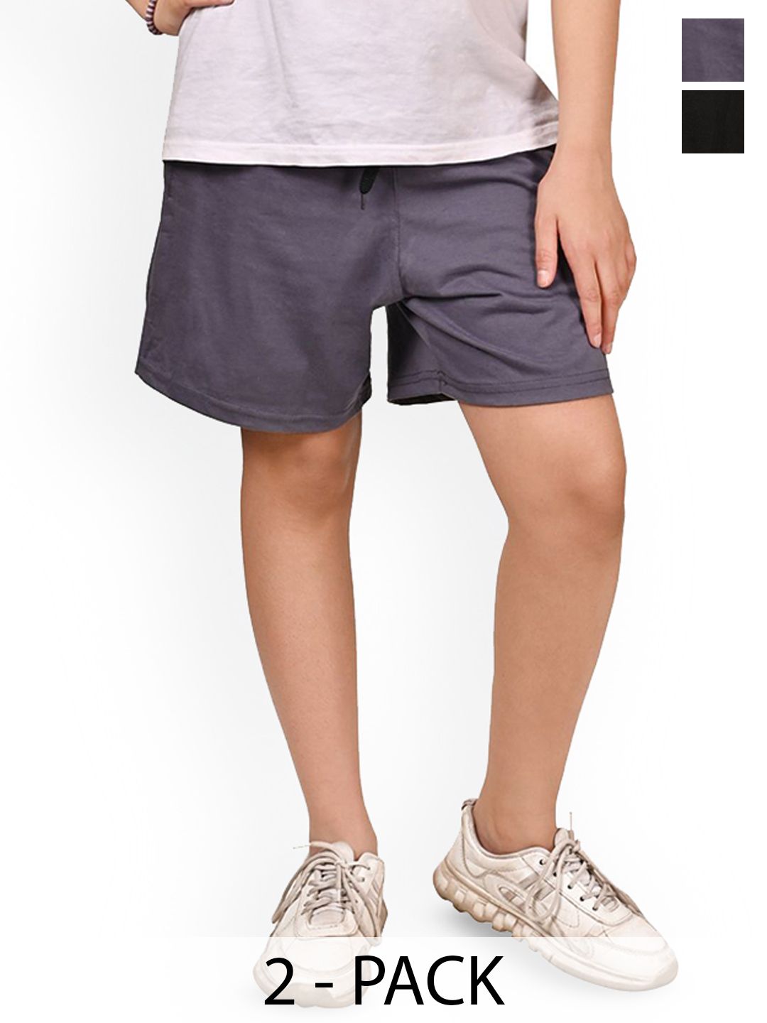BAESD Girls Pack Of 2 Cotton Solid Regular Bermuda Shorts-picture-21