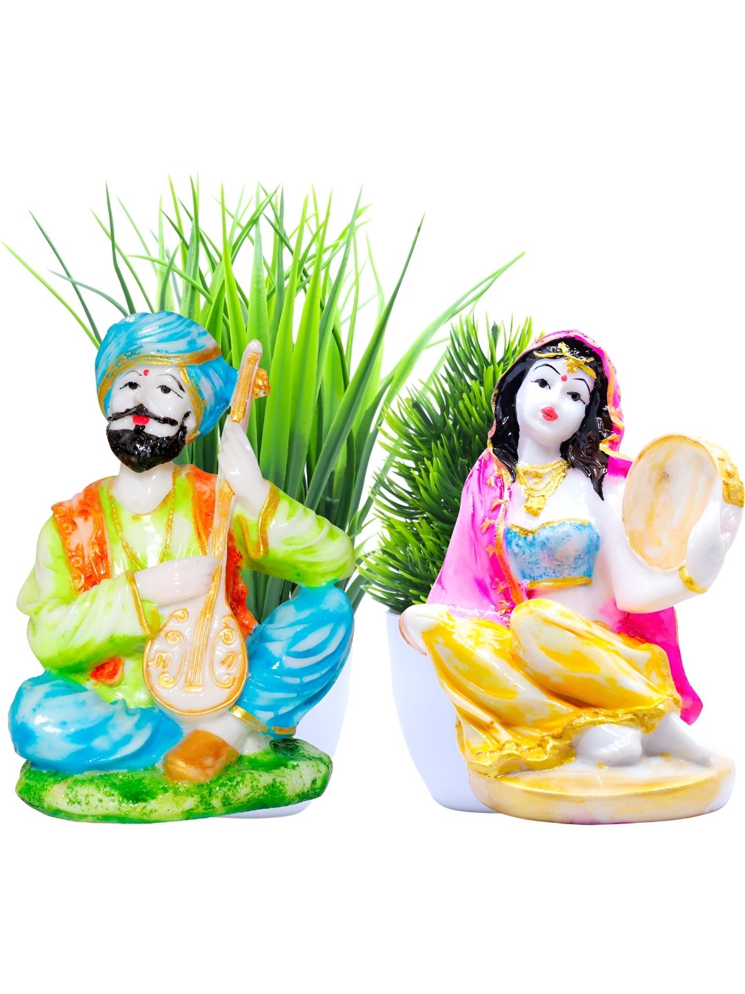 Aura White And Pink 4 Pieces Figurine Showpiece With Artificial Plant-image-3