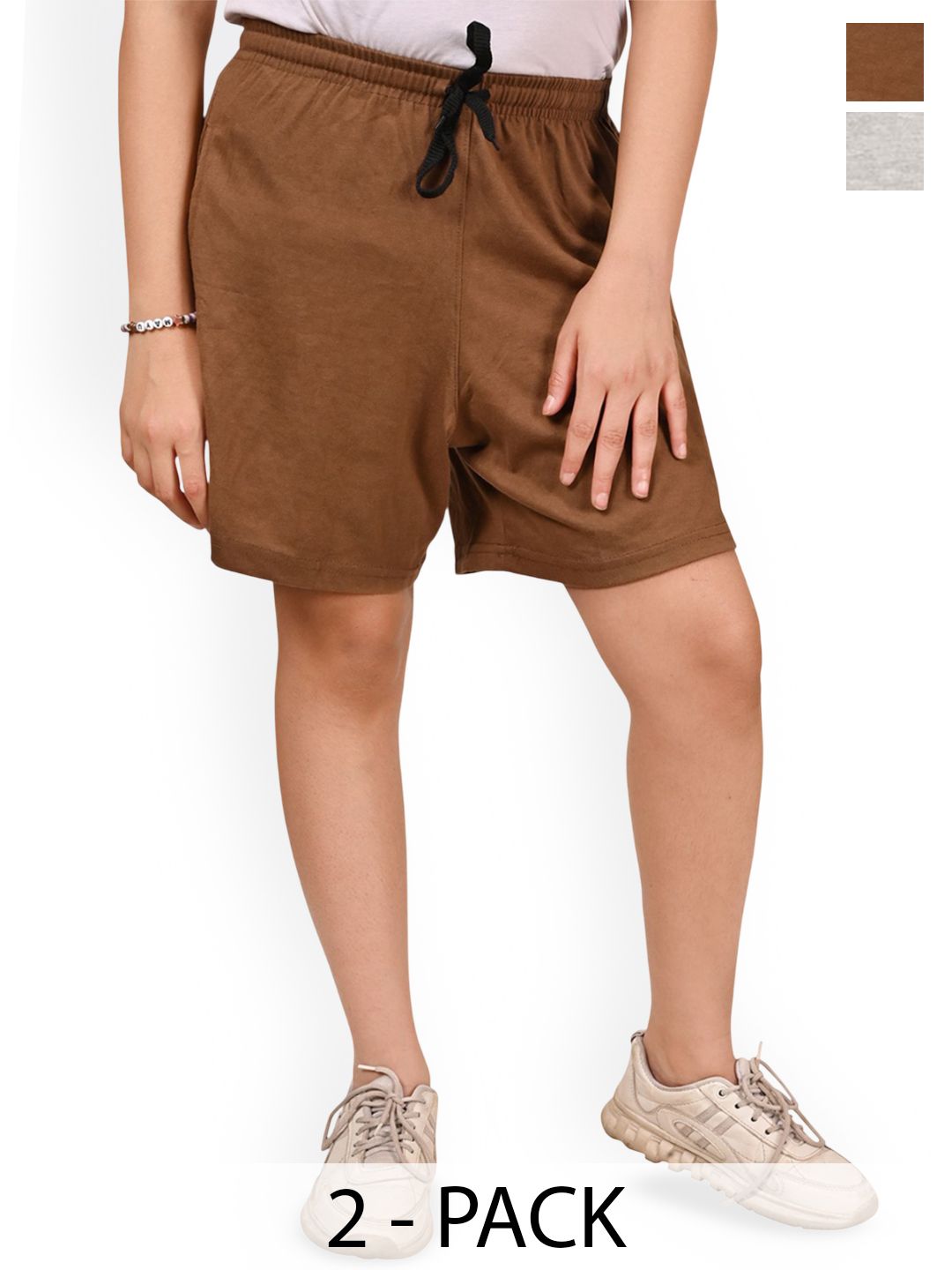 BAESD Girls Pack Of 2 Cotton Solid Regular Bermuda Shorts-picture-35