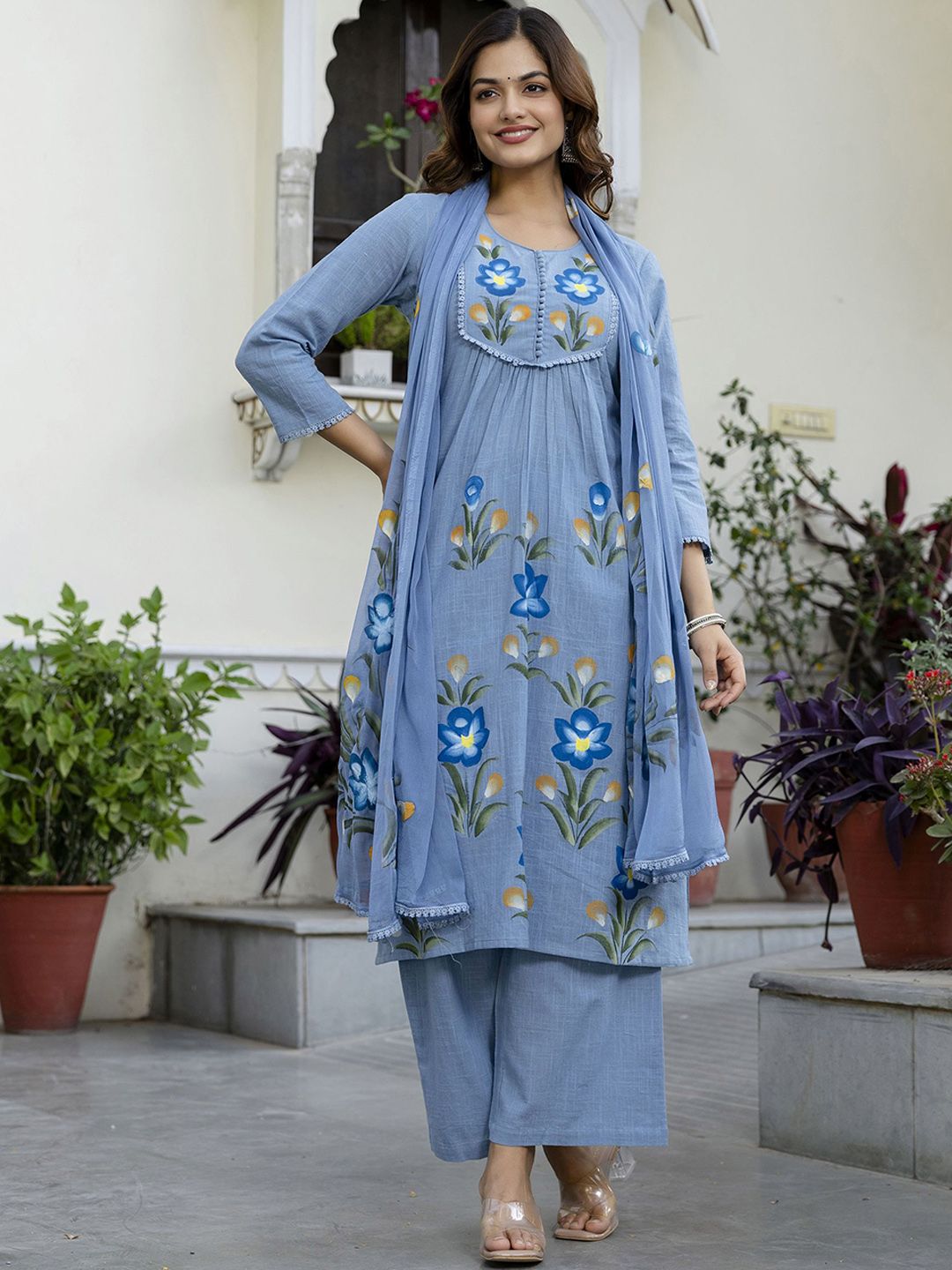 Anouk Women Floral Printed Regular Pure Cotton Kurta Sets