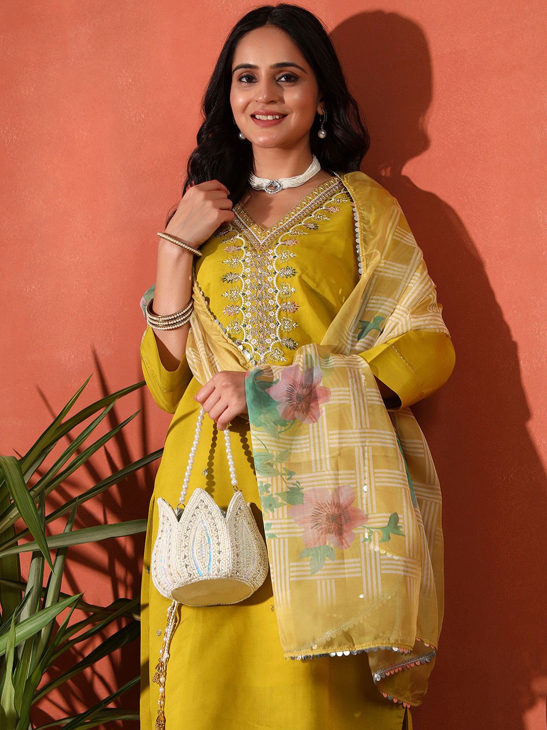 Sangria Women Ethnic Motifs Embroidered Kurta with Trousers & Dupatta