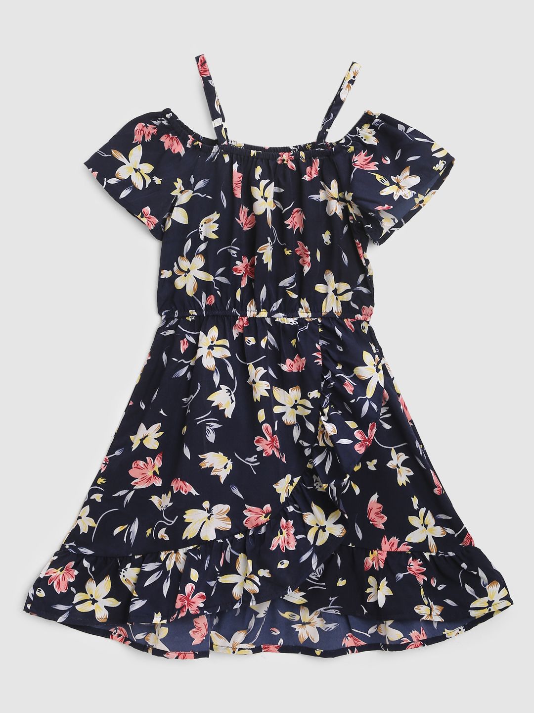 YK Girls Floral Printed Cold-Shoulder Crepe A-Line Dress-picture-56