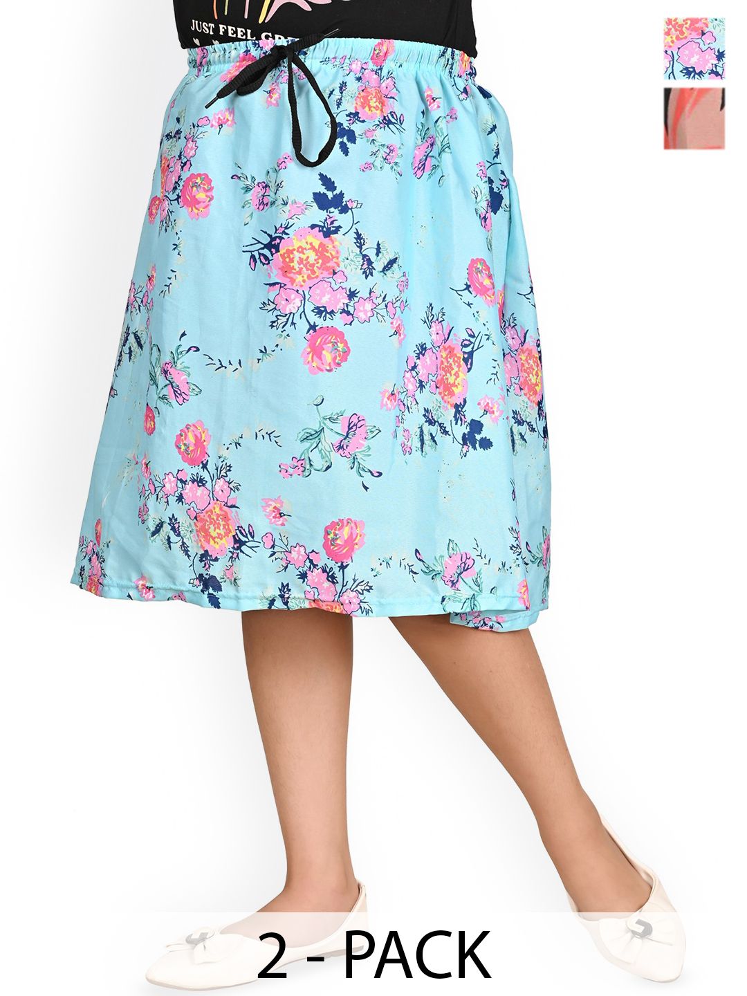 BAESD Girls Pack Of 2 Floral Printed Knee-Length Skirts-picture-36