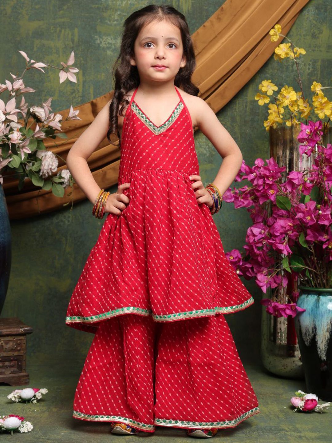 SAKA DESIGNS Girls Leheriya Printed Regular Gotta Patti Kurta with Sharara-picture-34