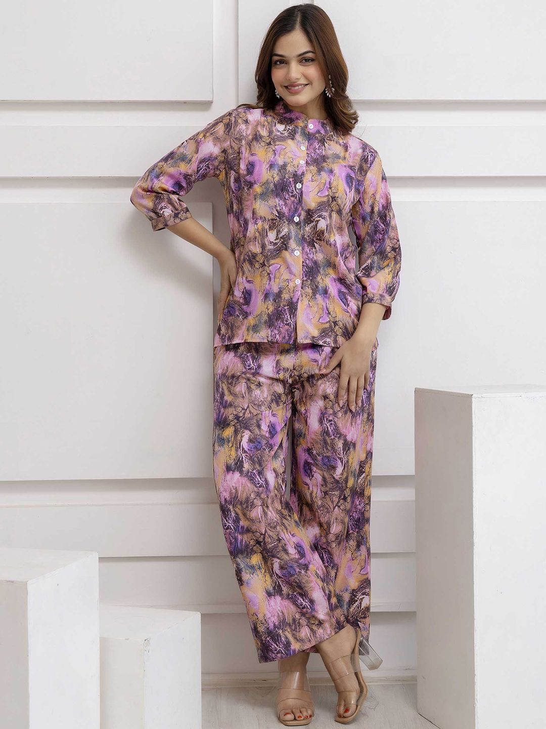 Moda Rapido Printed Mandarin Collar Neck Shirt With Trousers Co-Ords-picture-33