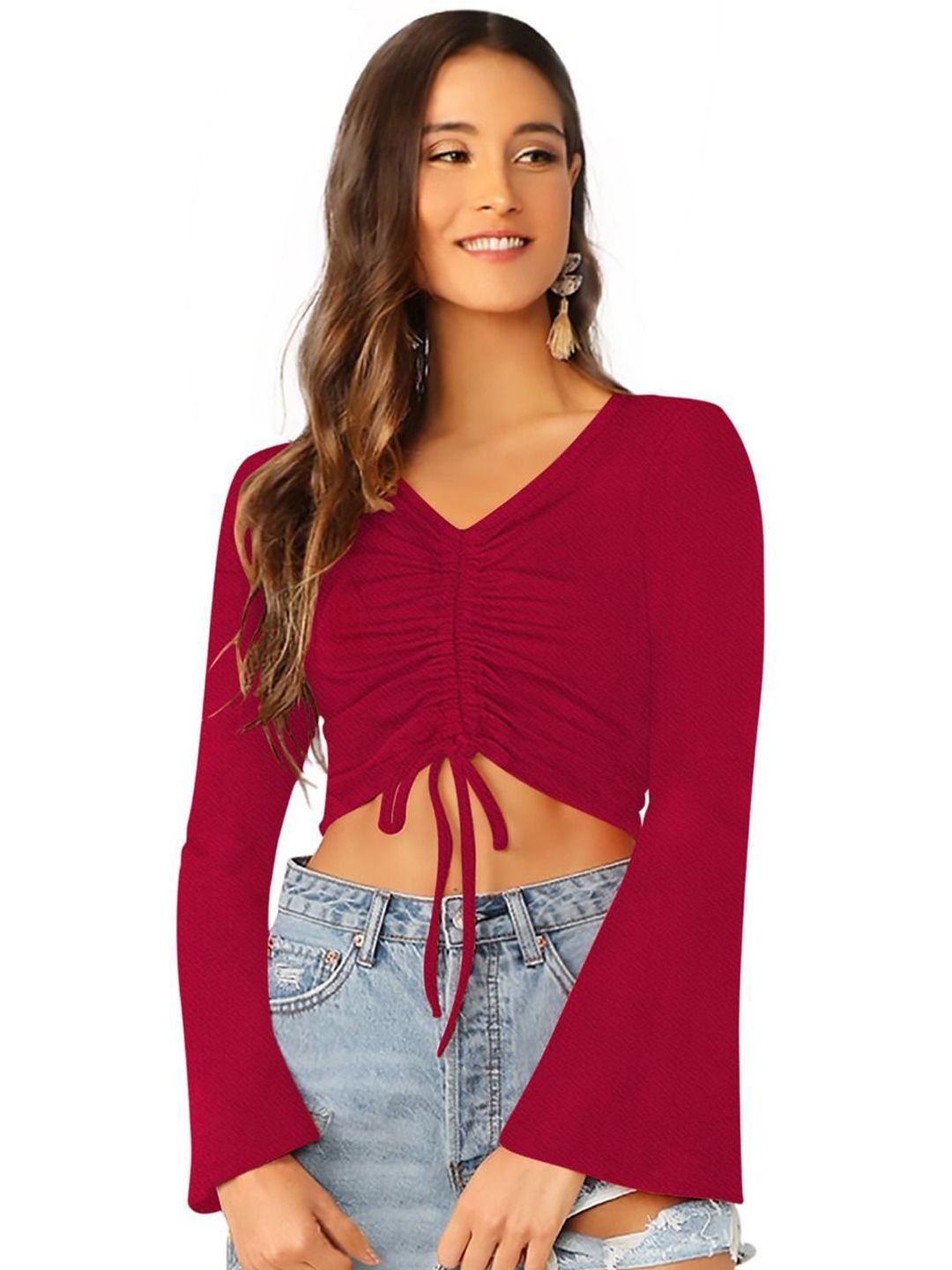 DHRUVIL IMPEX Batwing Sleeves Regular Crop Top-image-32