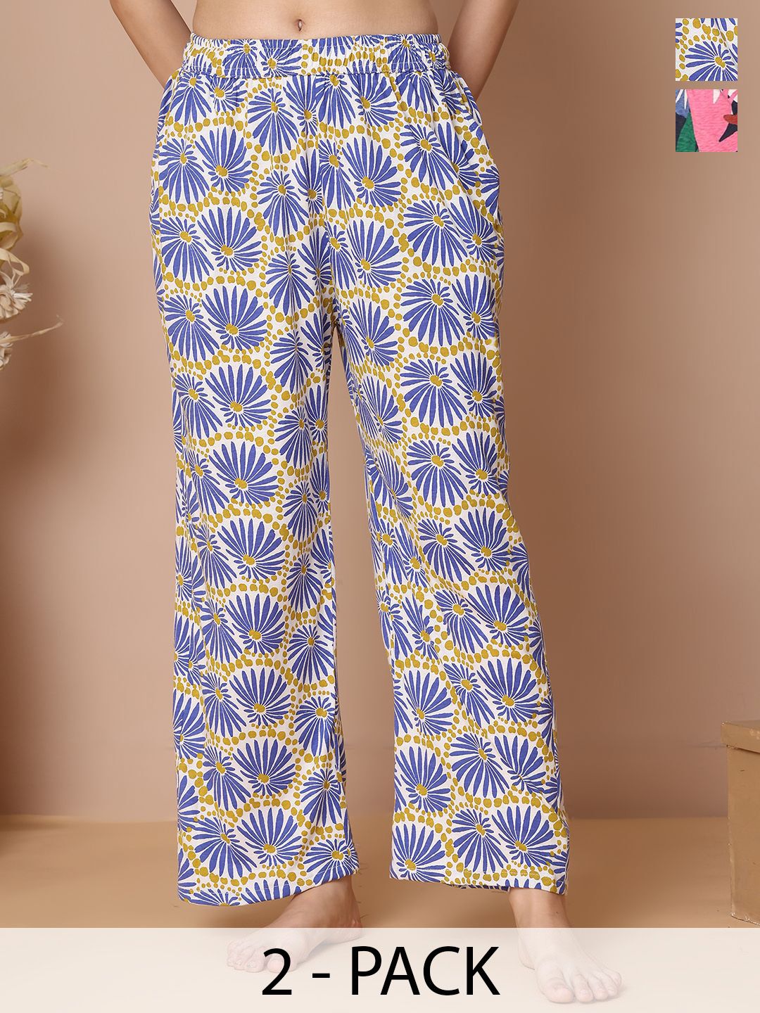 TAG 7 Pack Of 2 Printed Cotton Mid-Rise Lounge Pants-picture-30