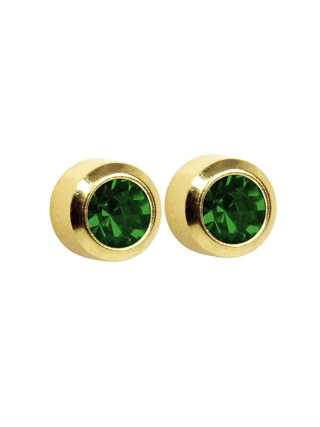 STUDEX Stainless Steel 24K Pure Gold Plated Emerald Studded Bezel Circular Shaped Studs-picture-41