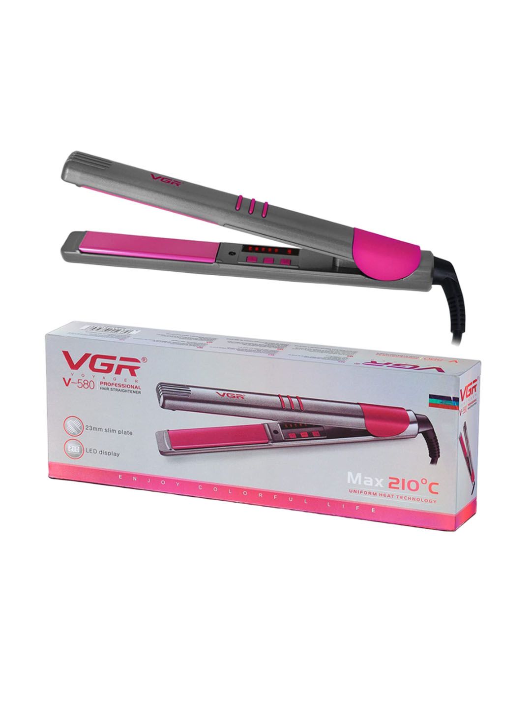 VGR V-580 Professional Ceramic Hair Straightener With 5 Heat Settings - Pink-image-7