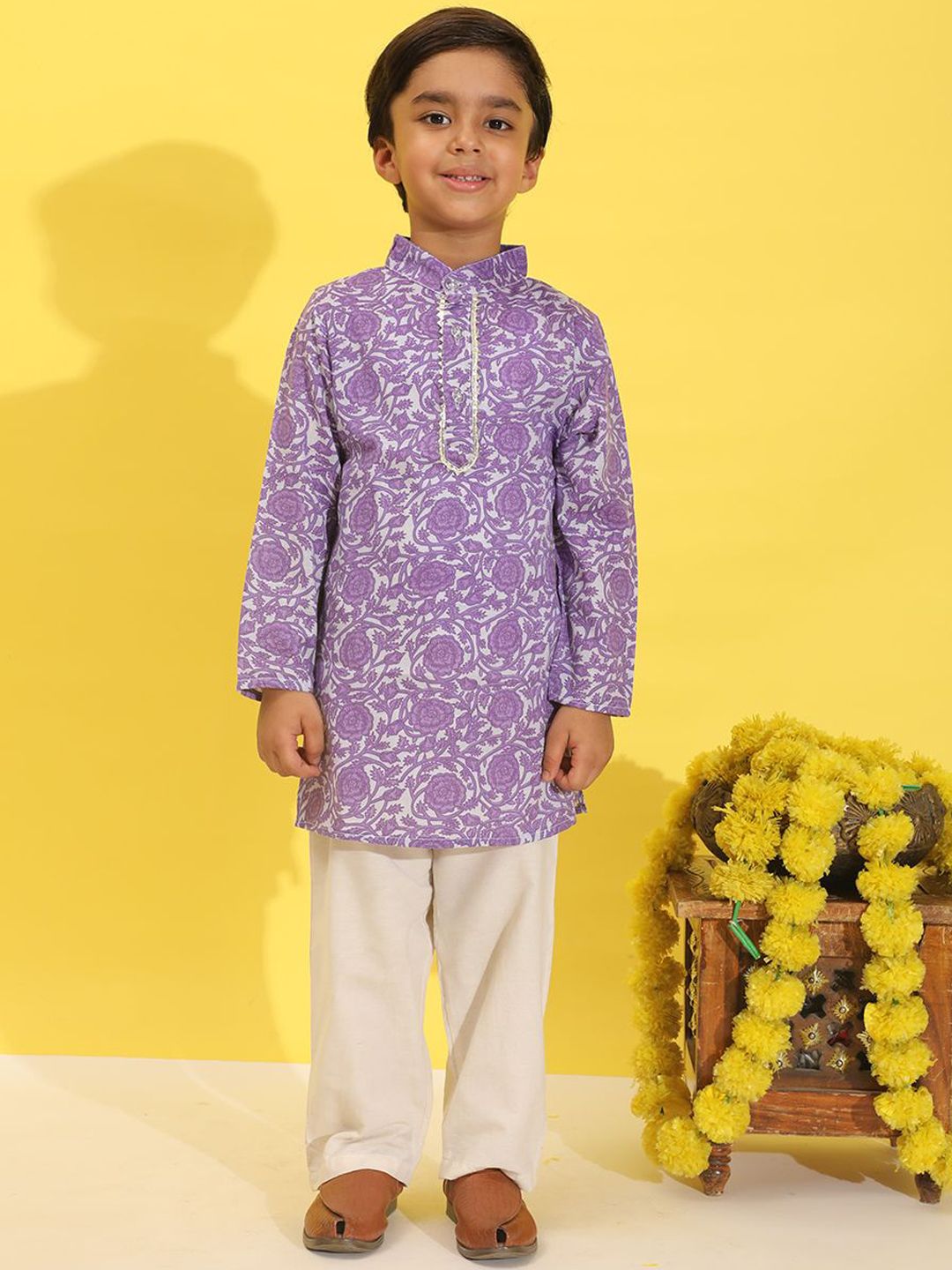 Cutiekins Boys Floral Printed Regular Kurta with Pyjamas-image-8
