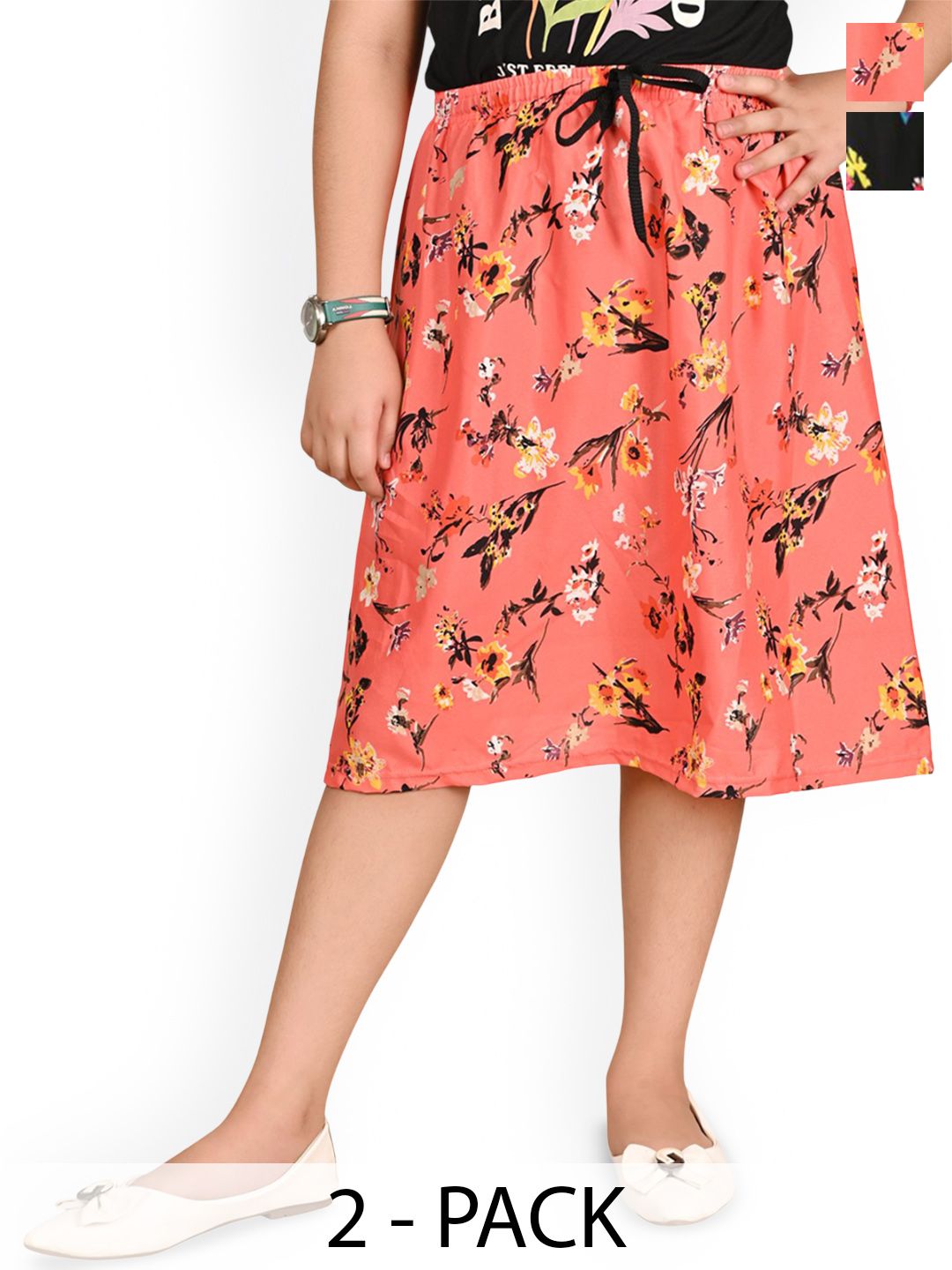 BAESD Girls Pack Of 2 Floral Printed Knee-Length Skirts-picture-32