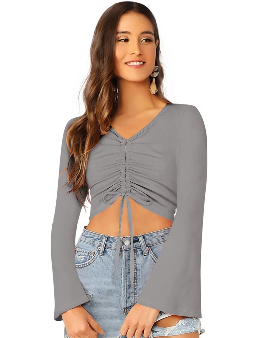 DHRUVIL IMPEX Women V-Neck Batwing Sleeve Crop Top-picture-28