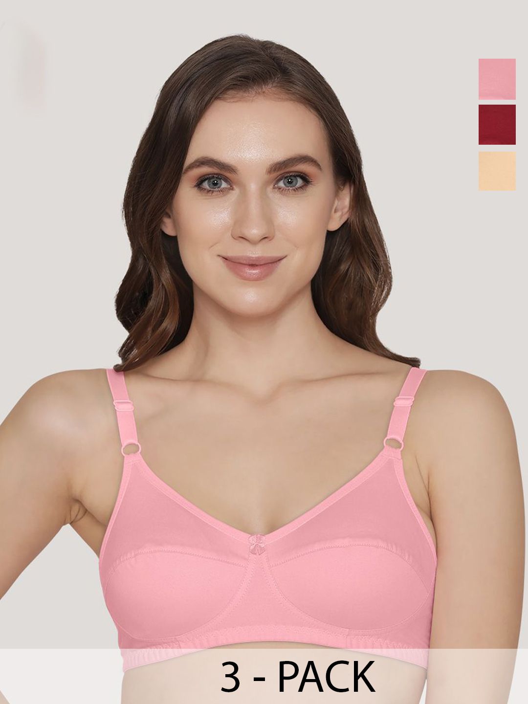 K LINGERIE Pack of 3 Full Coverage Non Padded Wirefree Cotton Everyday Bra