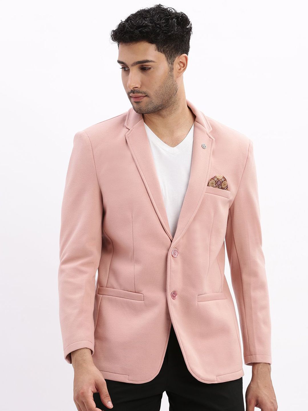 SHOWOFFFF Cotton Single-Breasted Slim-Fit Casual Blazer-image-1
