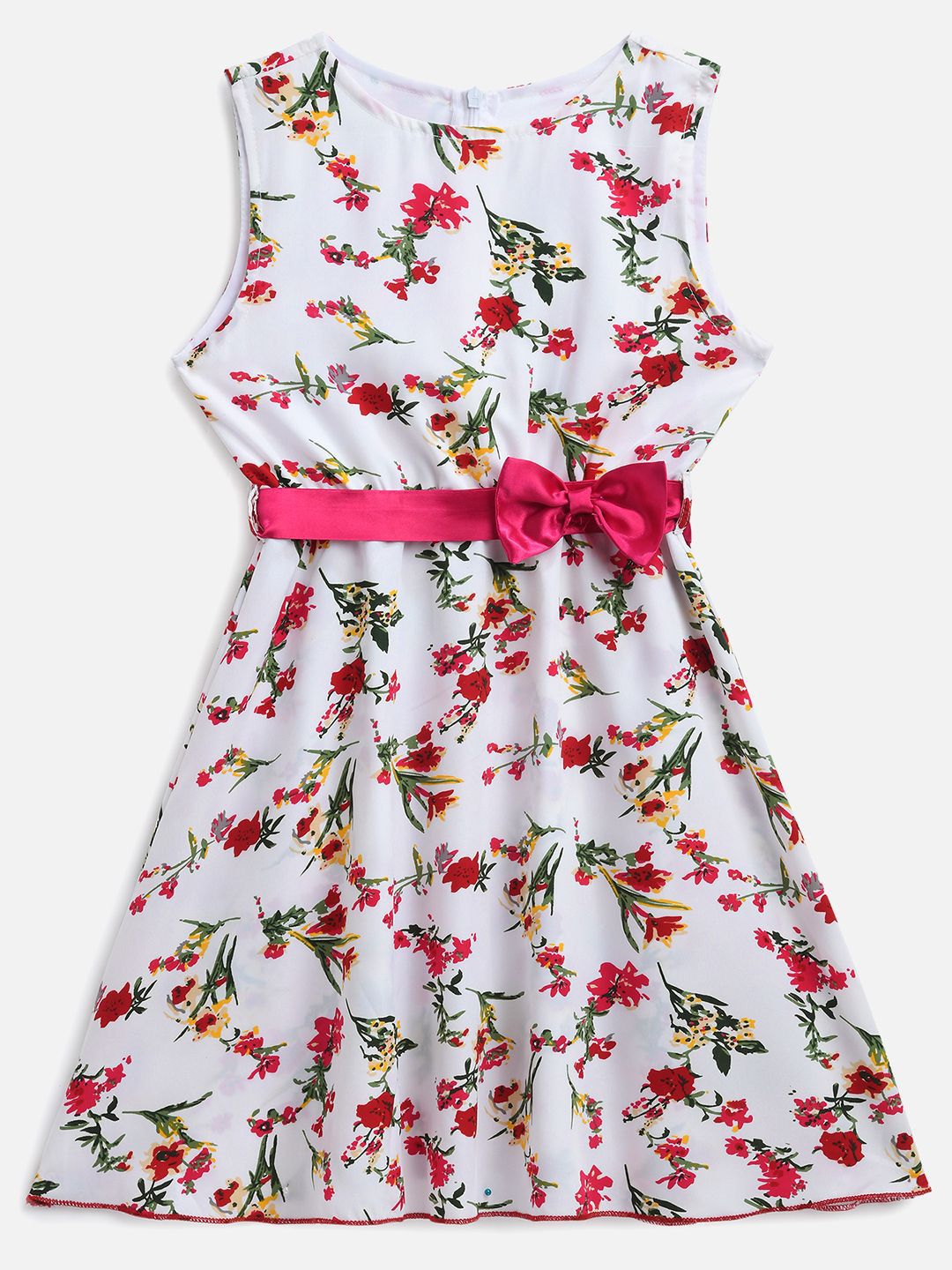 YK Girls Floral Print Sleeveless Crepe A-Line Dress-picture-42