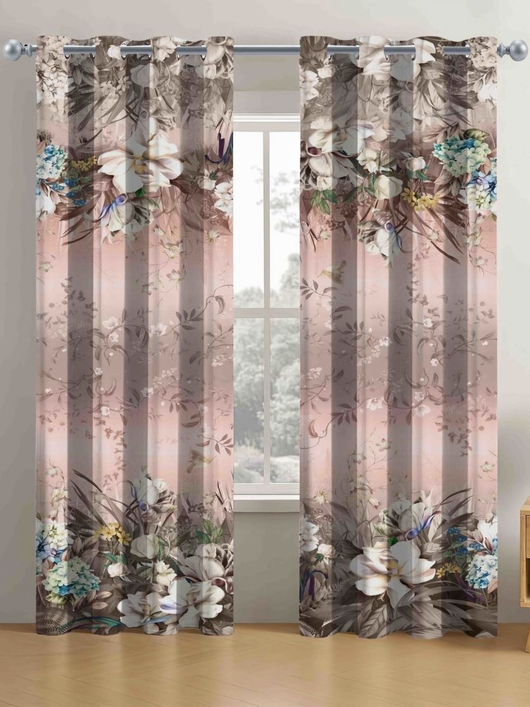 myntra elegant homes Aura Brown & White Set of 2 Floral Long Door Curtain-picture-55