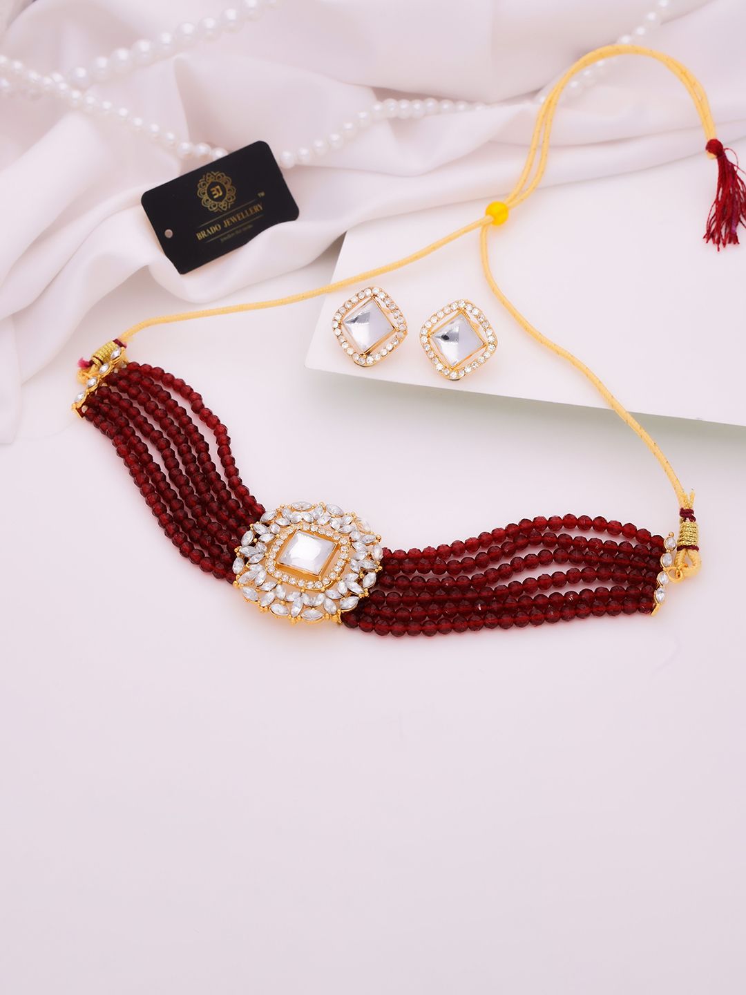 Anouk Gold-Plated Stone Studded & Beaded Jewellery Set-image-3
