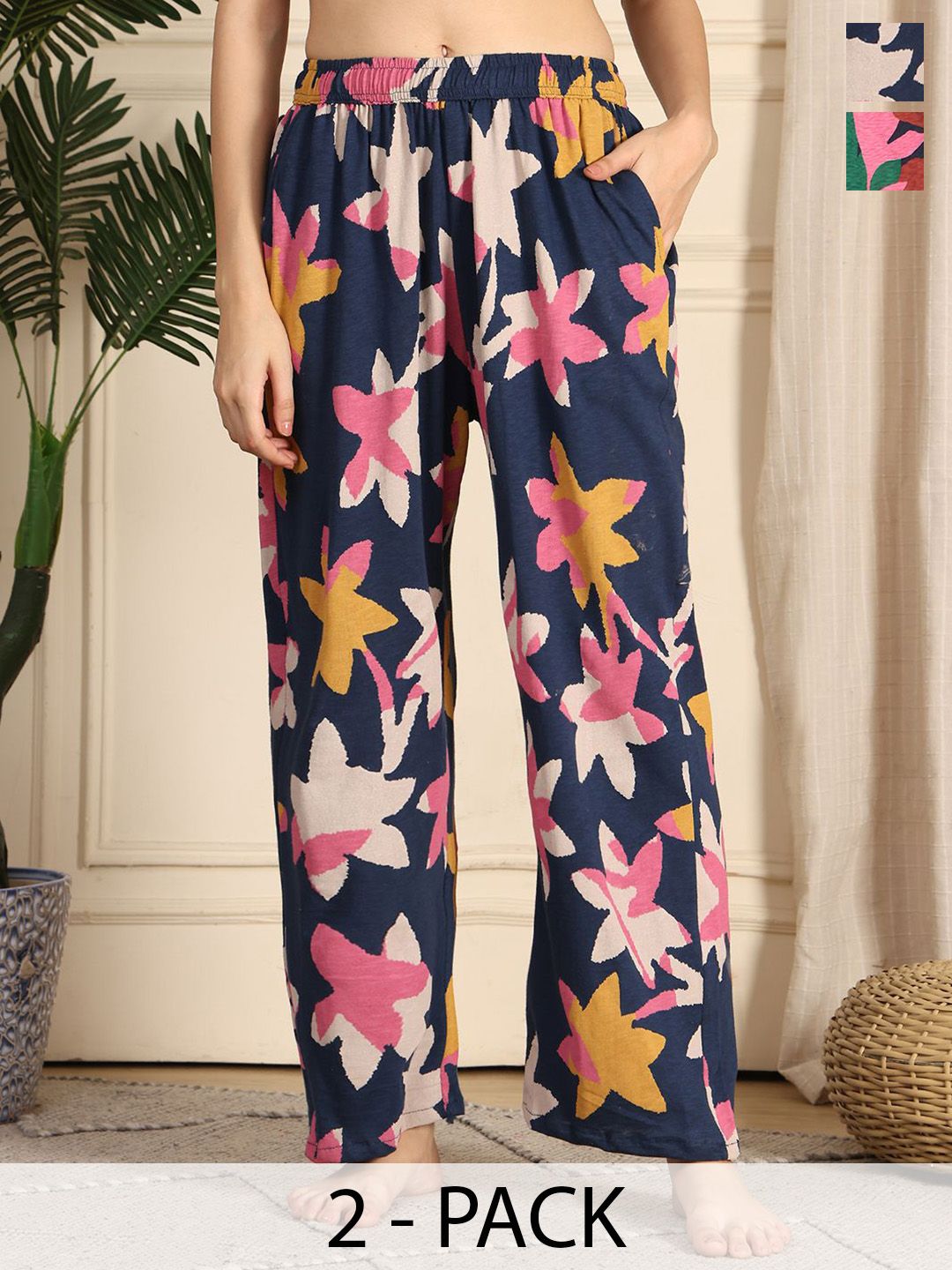 TAG 7 Pack Of 2 Printed Cotton Mid-Rise Lounge Pants-picture-31