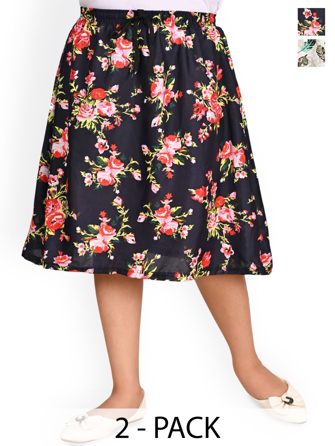 BAESD Girls Pack Of 2 Floral Printed Knee-Length Skirts-picture-28