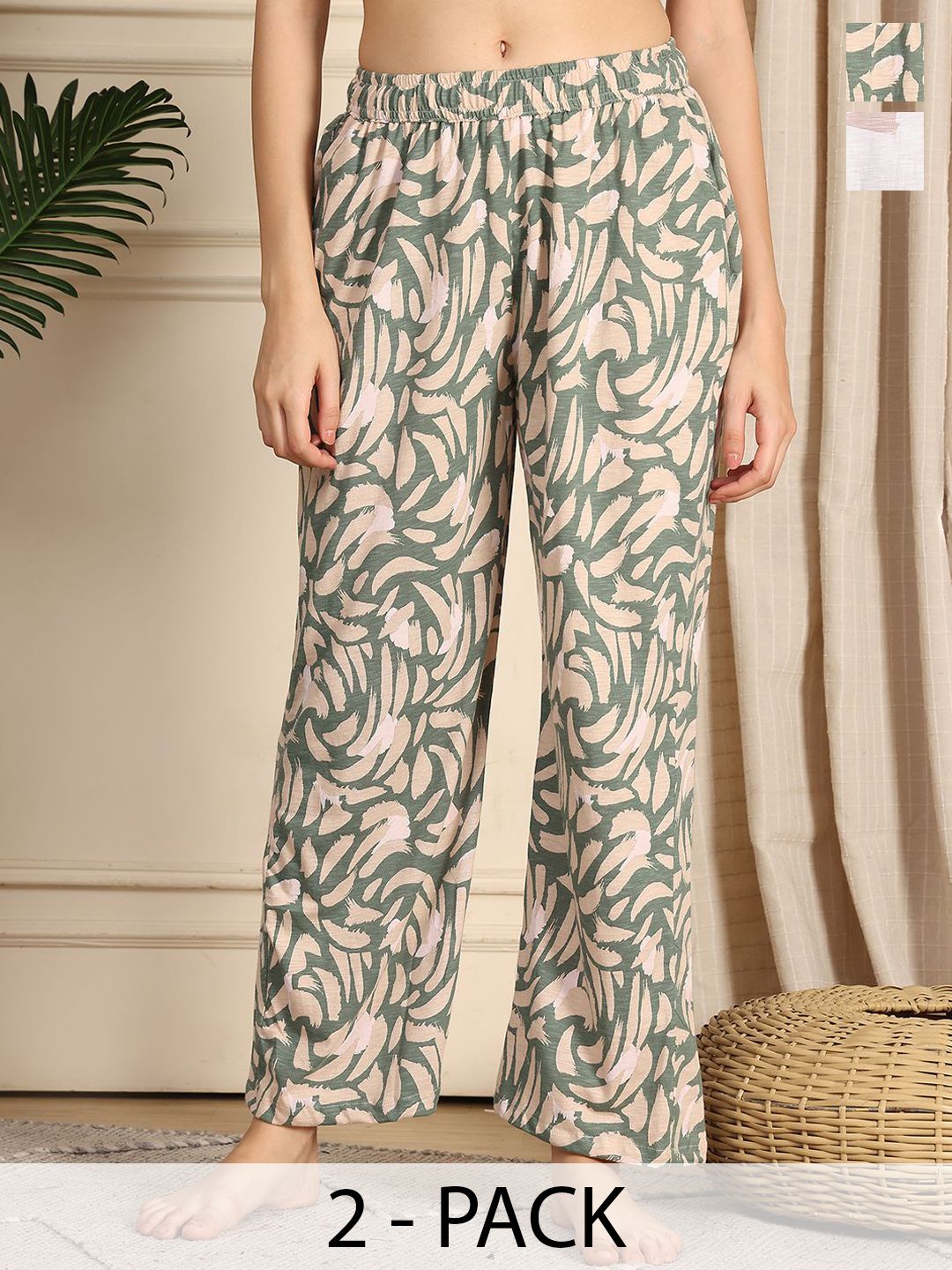 TAG 7 Pack Of 2 Printed Cotton Mid-Rise Lounge Pants-picture-35