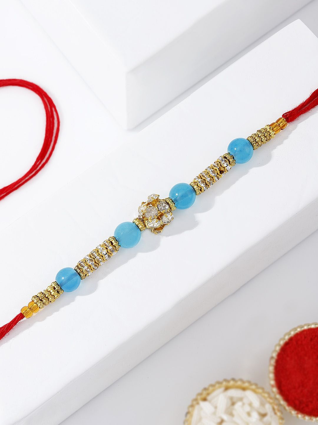IGP Stone Studded & Pearls Beaded Thread Rakhi With Roli Chawal-picture-51