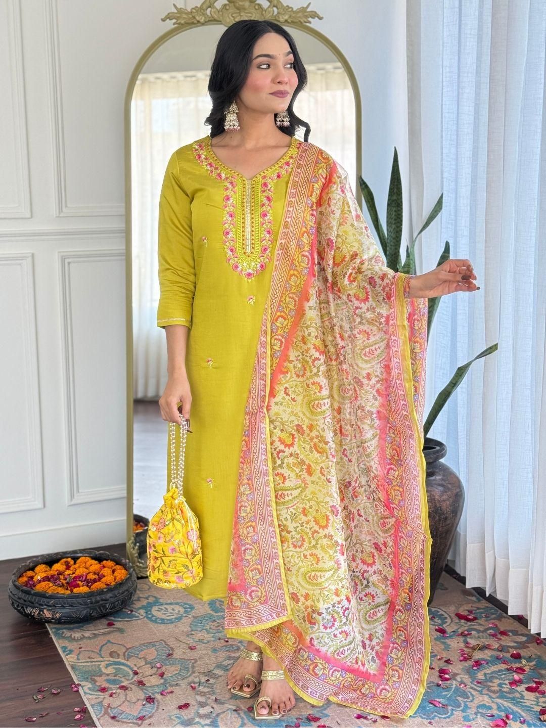 KALINI Women Multicoloured Viscose Rayon Kurta With Trousers & Dupatta