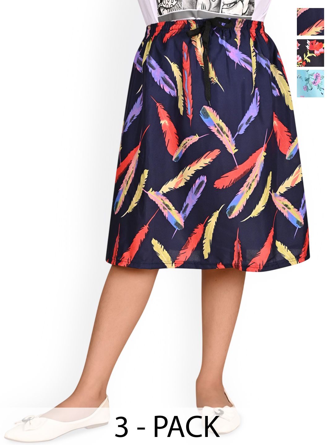 BAESD Girls Pack Of 3 Floral Printed Knee-Length Skirts-picture-53