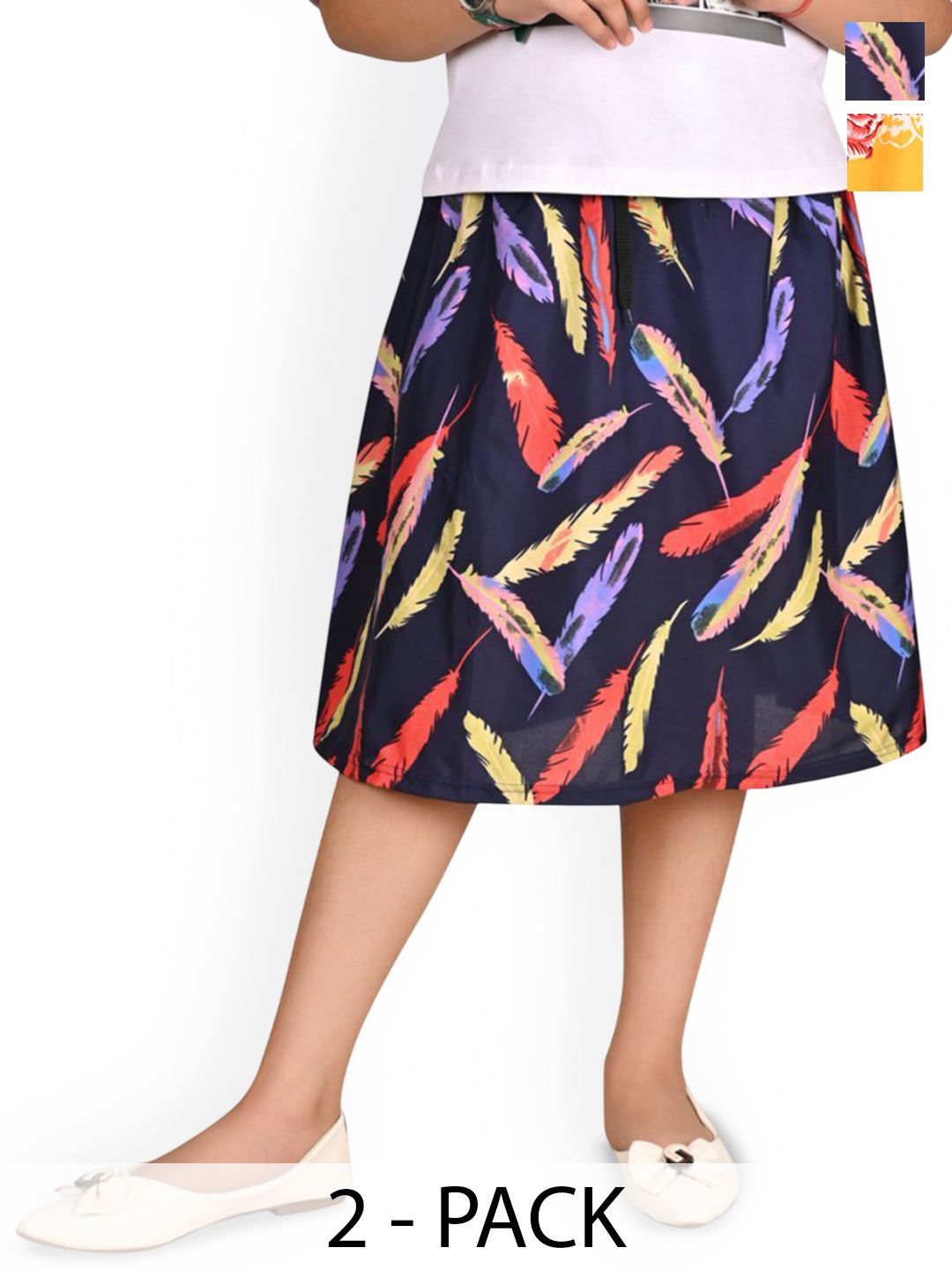 BAESD Girls Pack Of 2 Floral Printed Knee-Length Skirts-picture-34