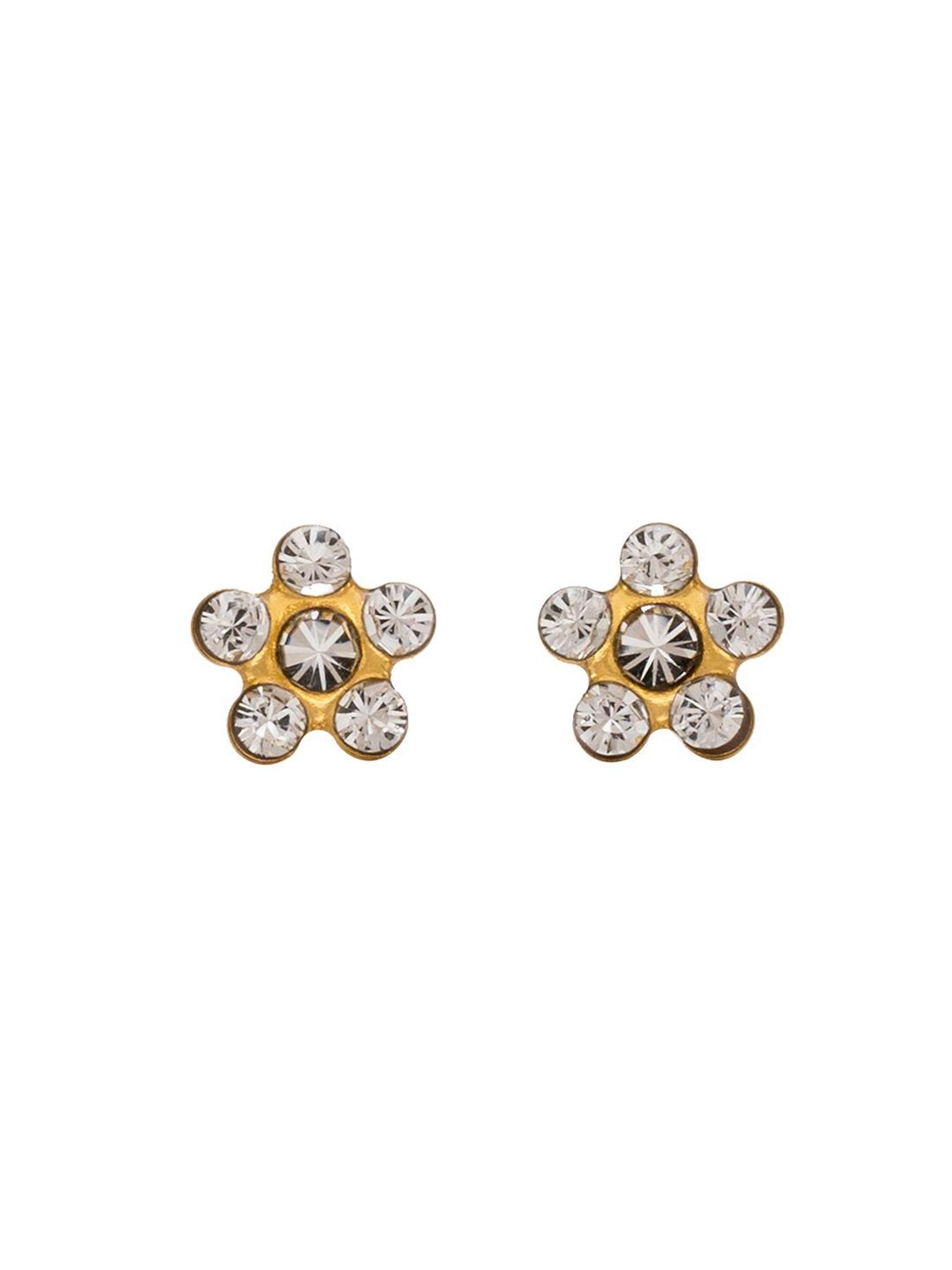 STUDEX Stainless Steel 24K Pure Gold Plated Crystal Studded Bezel Floral Shaped Studs-picture-11