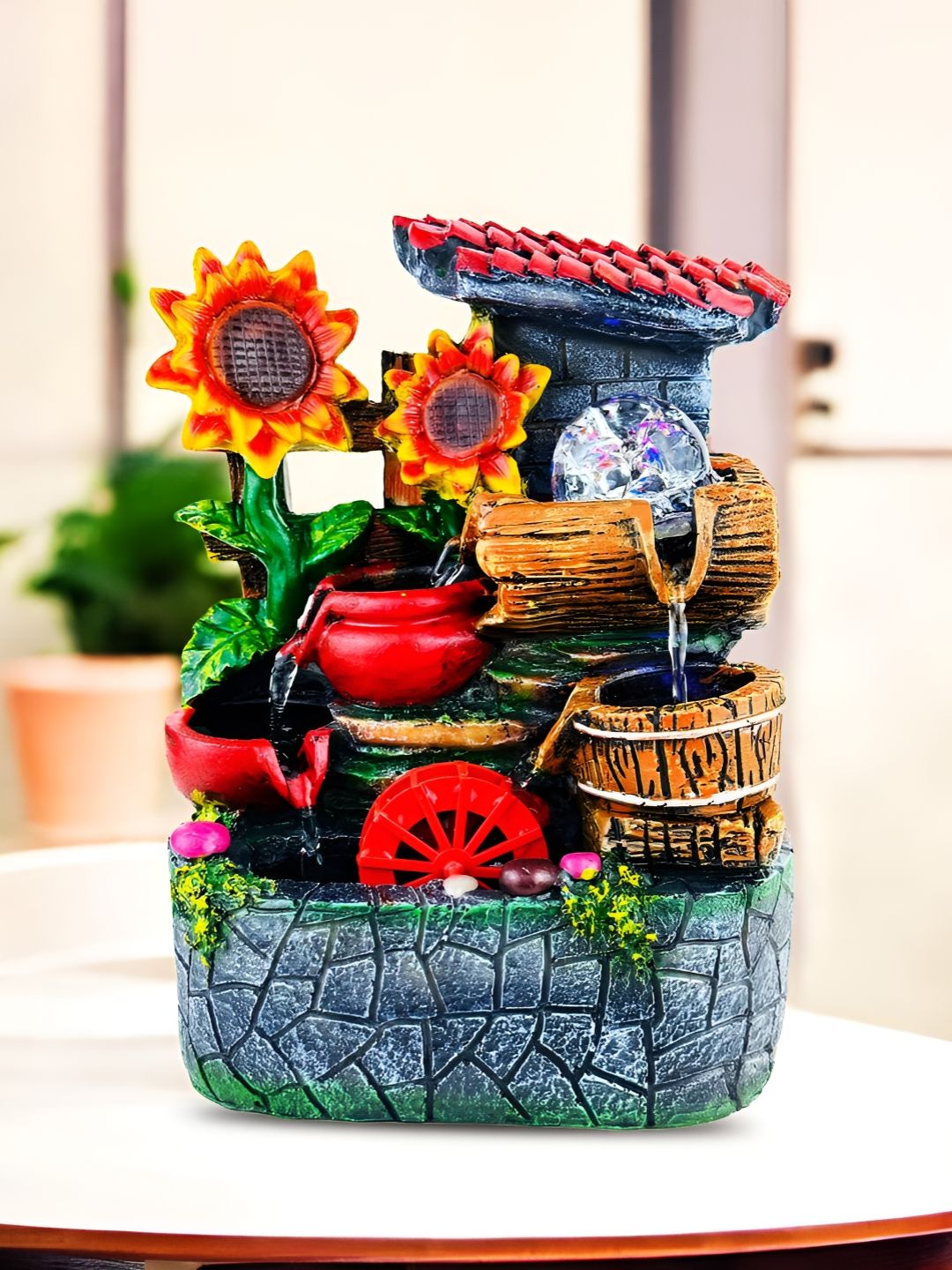 Go Hooked Polyresin Waterfall Fountain with LED Lights & Adjustable Speed Control