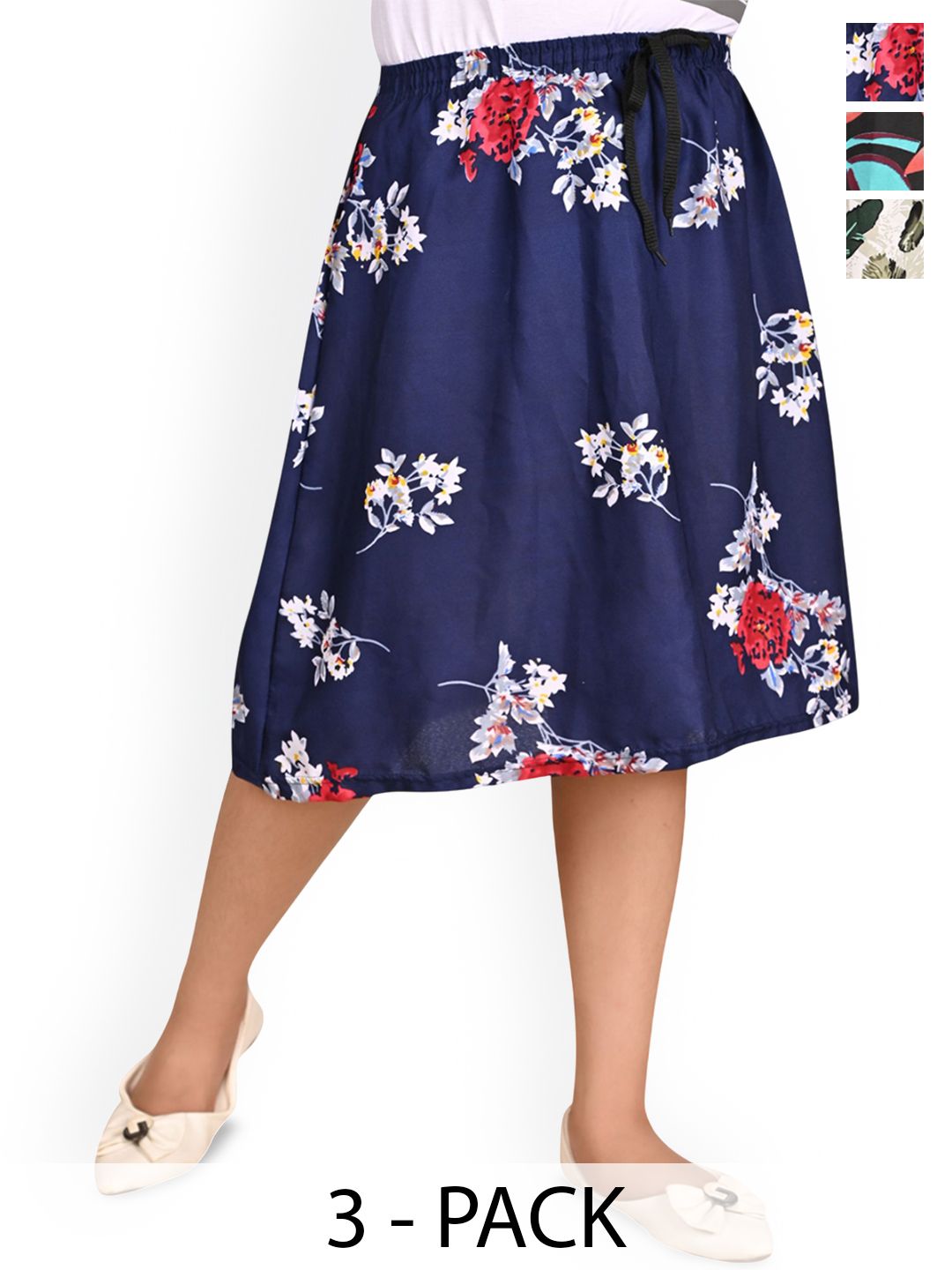 BAESD Girls Pack Of 3 Floral Printed Knee-Length Skirts-picture-27