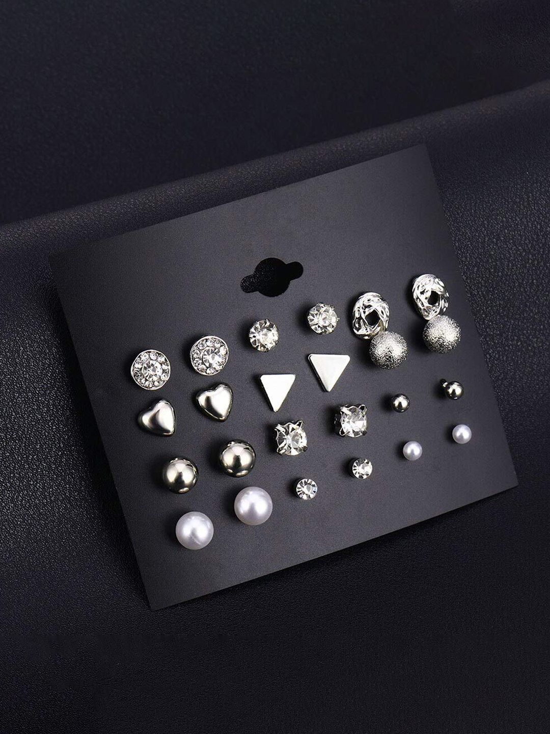 GOLDIWALA Set of 12 Silver-Plated Artificial Stone Studded Pearls Beaded Studs-picture-36