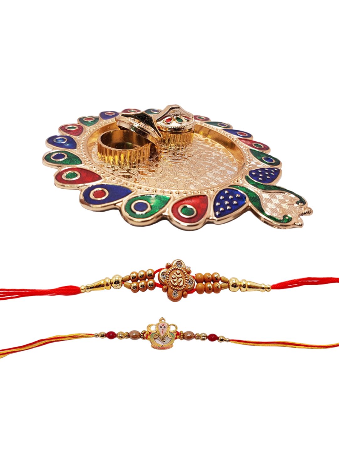 Vrinde Kids Set Of 3 Om and Ganesh Ji Thread Rakhi With Pooja Thali-picture-19