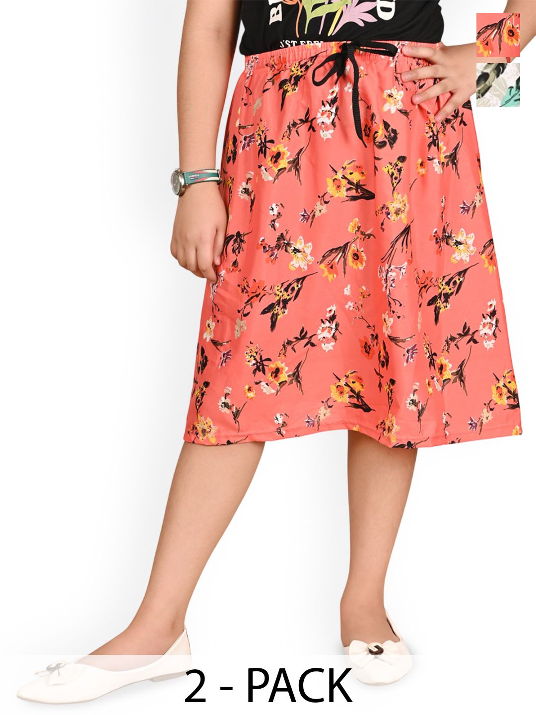 BAESD Girls Pack Of 2 Floral Printed Knee-Length Skirts-picture-42