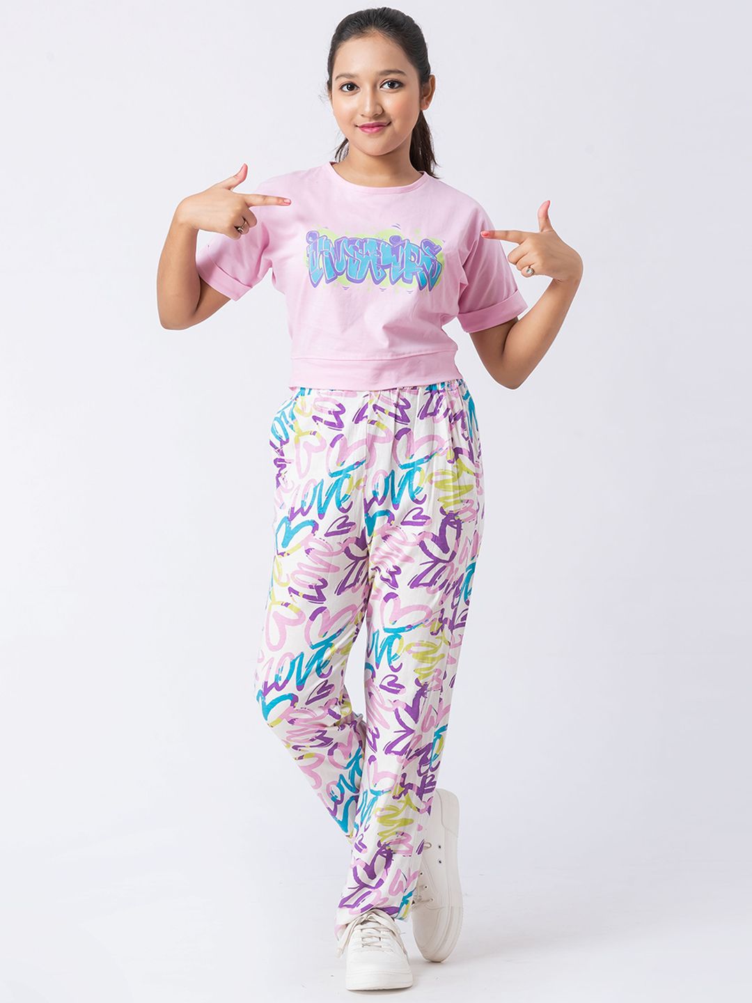 Taatoom Girls Printed Pure Cotton T-Shirt With Trousers Clothing Set-picture-27